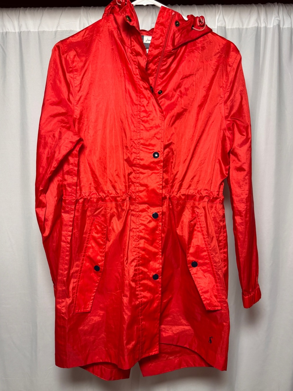 Joules Right As Rain Golightly Solid Red US 4 Hooded Rain Jacket Packable